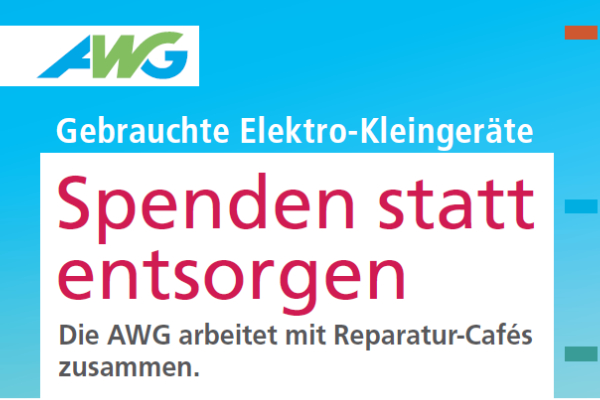 Ein Bild mit AWG-Logo und der Aufschrift "Spenden statt entsorgen"